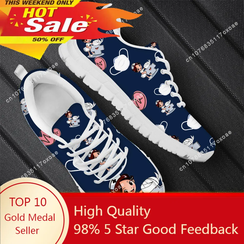 Cartoon Nurse Shoes for Womens Medical Surgical Brand Design Breathable Sneakers Lace Up Flats Shoes Zapatos Mujer