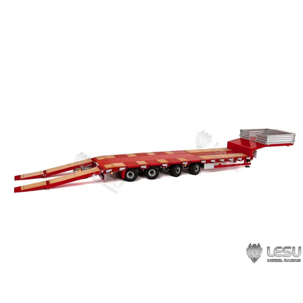 Lesu 4 eixos rc reboque hidráulico 1/14 reboque de controle de rádio de metal com pernas de elevação eletrônicas para modelos de veículos trator