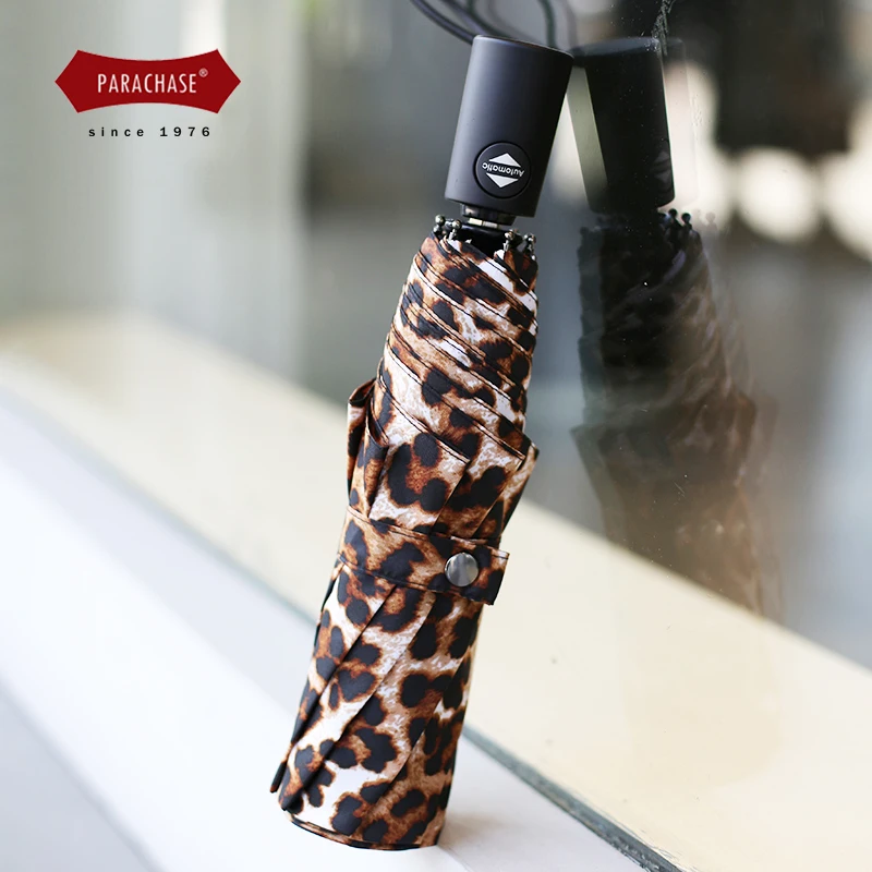 Fashion Umbrella Rain Women  Leopard Print Automatic Folding Long Handle Clear Umbrellas Anti UV Parasol Guarda Chuva Outdoor