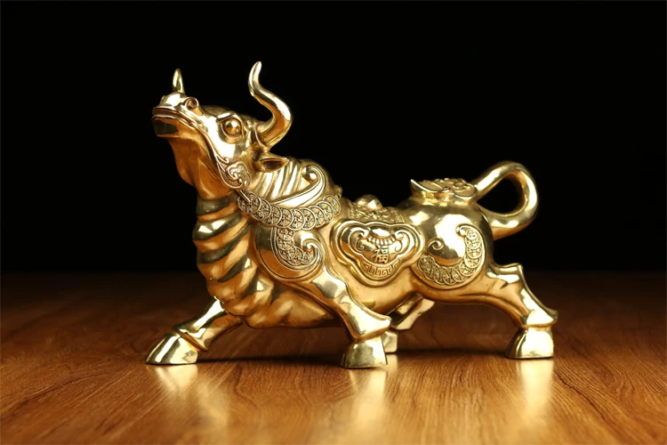 TOP GOOD  HOME office SHOP Money Drawing Mascot # LUCK Cattle Fortune bull FENG SHUI Brass statue 35CM