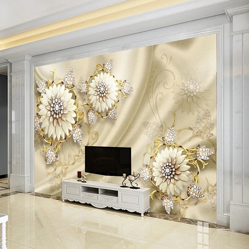 

Photo Wallpaper 3D European Court Style Gold Jewelry Flowers Murals Living Room Sofa Background Wall Paper For Walls 3D Fresco