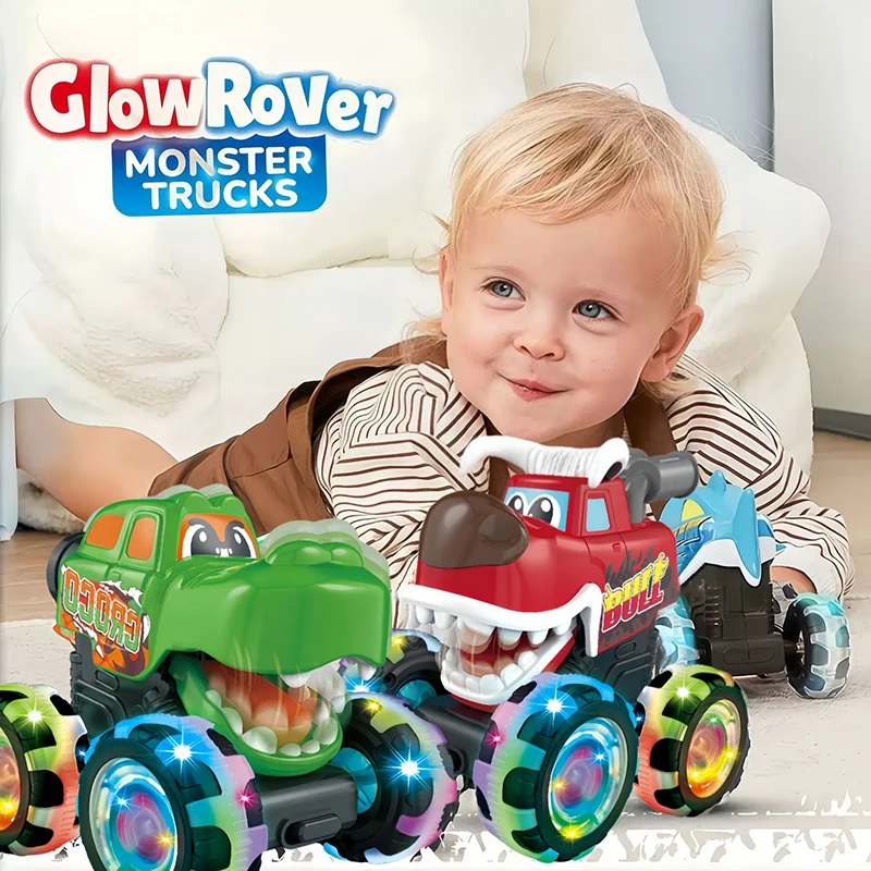 Monster Truck Toys With Light Motion Activated Light-Up Cars Press Go Cars for Boy Girls Birthday Christmas Gift Cartoon Car Toy
