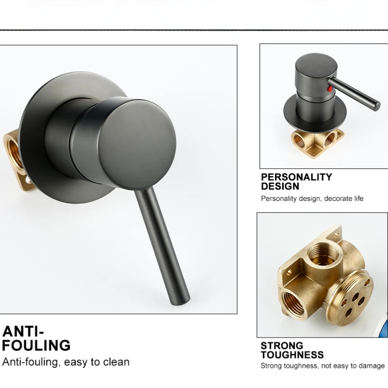 Shower Diverter Valve Black Gold Chrome Round Solid Brass Concealed Bifunctional Mixer Water Tap Bathroom Water Faucets