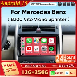 9'' Inch Android 15 For Mercedes Benz B200 Sprinter W906 W639 AB Class W169 W245 Viano Vito Car Radio Multimedia GPS DVD Player