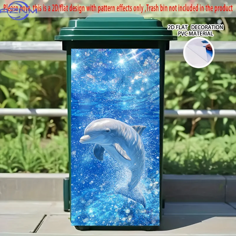 2D Flat Printing 1pc 2D Pattern Printed Kitchen Trash Can Sticker xcm Dolphin Leaping Through Waves Chasing Light Themed Kitch