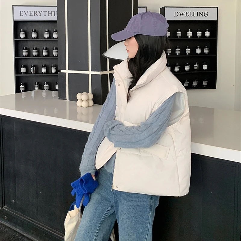 Femmes ample court vers le bas coton rembourré gilet vestes 2025 mode nouveau automne hiver gilet pain vêtements sans manches vêtements d'extérieur