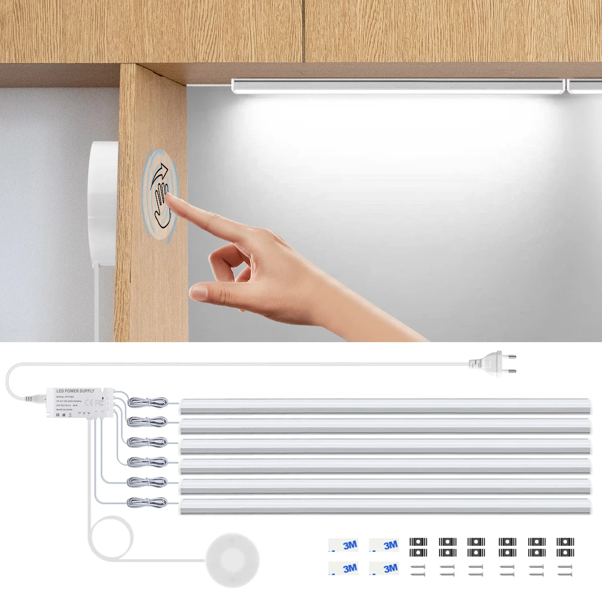 Motion Touch Sensor LED Lights Wireless Light Penetrable Wood Aluminum Bar Light Cabinet Wardrobe Lamp Backlight For Kitchen