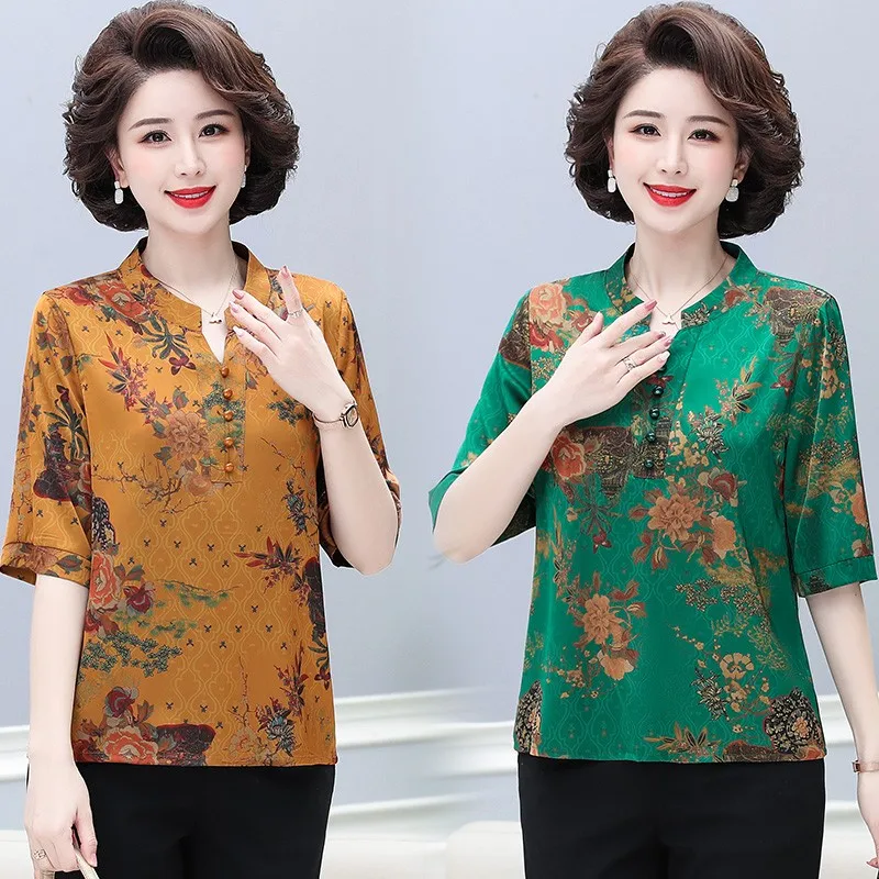 Fashion V-Neck Floral Chiffon Shirt  Fashion Summer Women\'s Clothing Casual Elegant Female short Sleeve Blouse