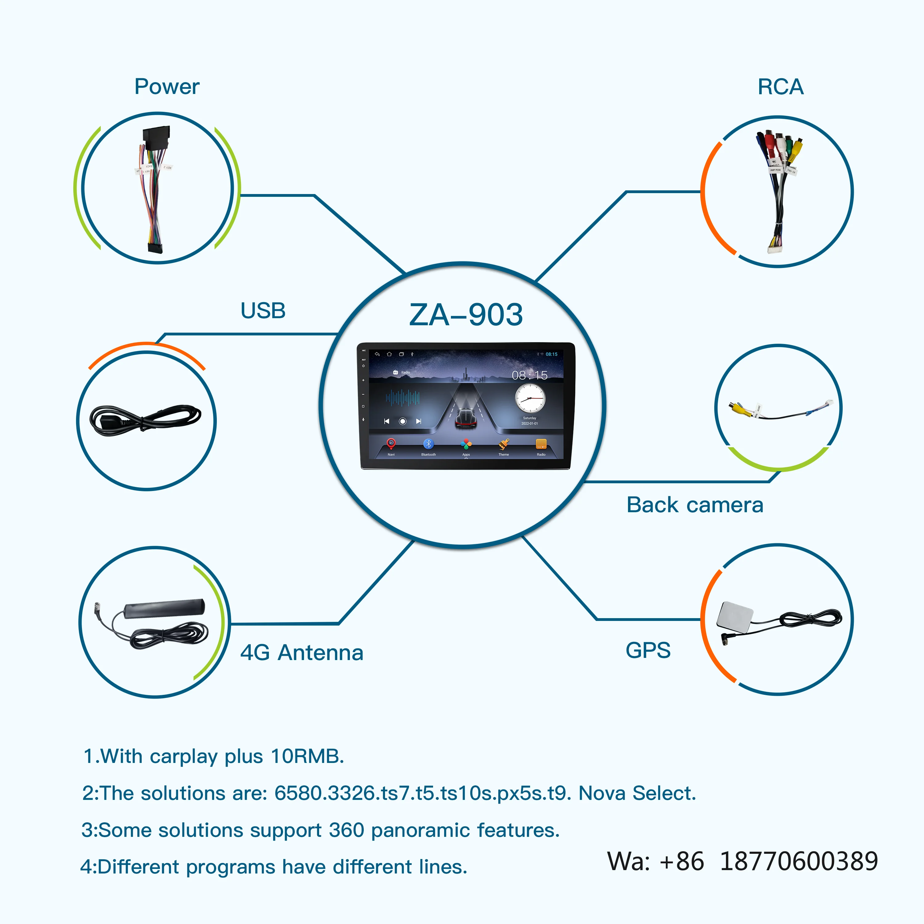 Android 13 Portable Car DVD Player with GPS DSP RGB Functions Built-In Reverse Aid Rear Seat Entertainment System Amplifier