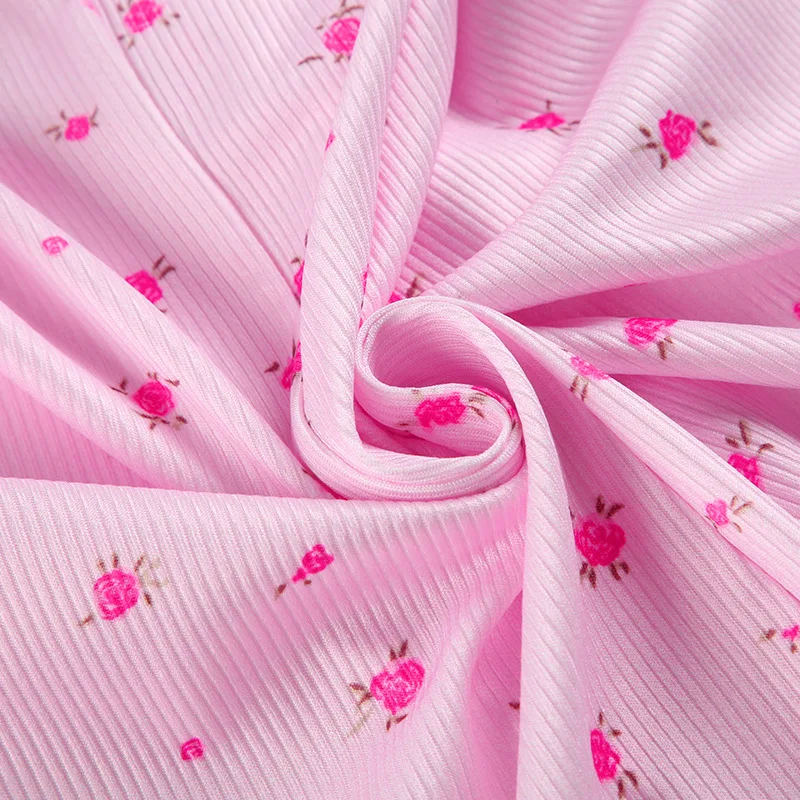 

Sexy INS Cute Pink Rose Printed Ribbed jumpsuit 2-piece set Y2K slim fit women's casual outerwear for summer