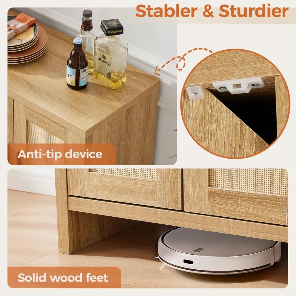 خزانة بوفيه الروطان مع مساحة تخزين، وخزانة جانبية مع أبواب وأرفف قابلة للتعديل، وطاولة محطة بار القهوة في المزرعة، ووضعها #6