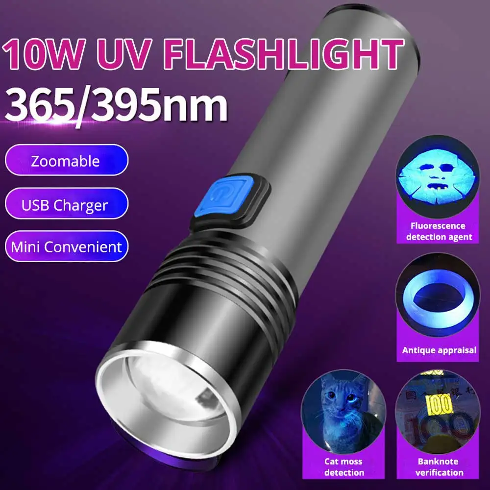 

365/395nm UV Flashlight Blacklight Zoomable USB Rechargeable 1200mah Ultraviolet Lamp Torch for Pet Dog Urine Stains Detection