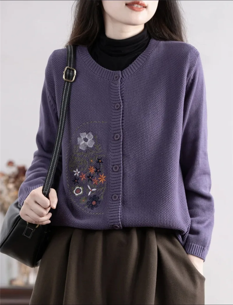 Womens Clothing New Buttons Cardigan Knitting Sweater Women Vintage Printed Knitwears Coat Casual Spring Autumn Female Jacket