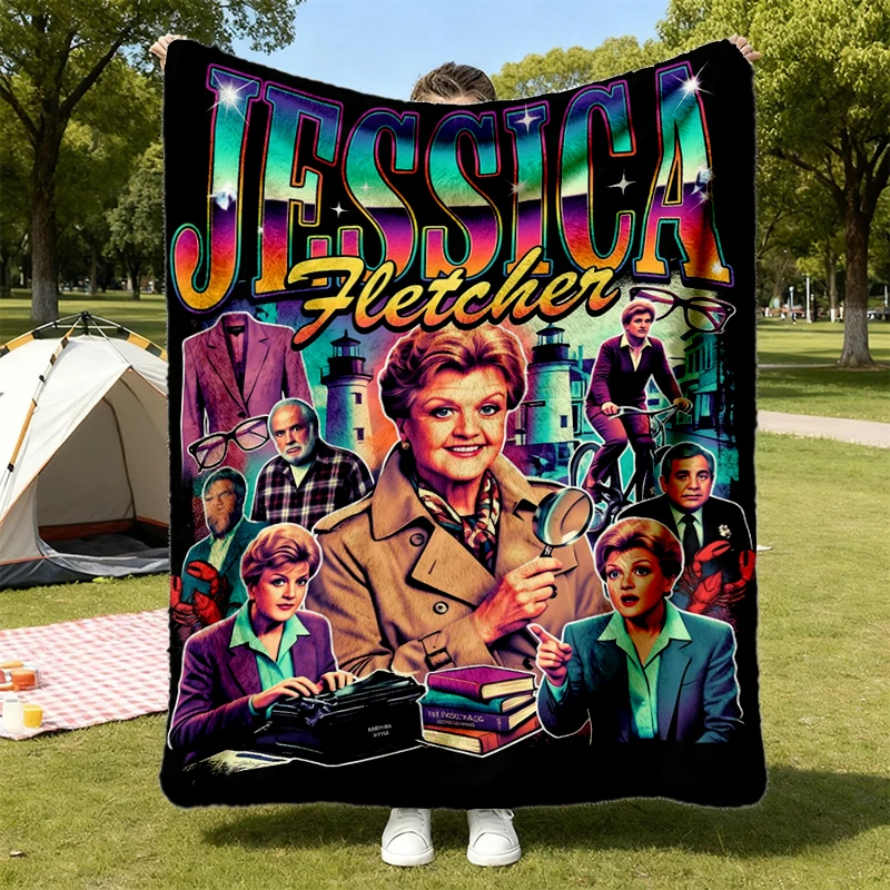 Jessica Fletcher Retro Flannel Blanket, Murder She Wrote, Cabot Cove Mystery Flannel Throw, Angela Lansbury Fan Art