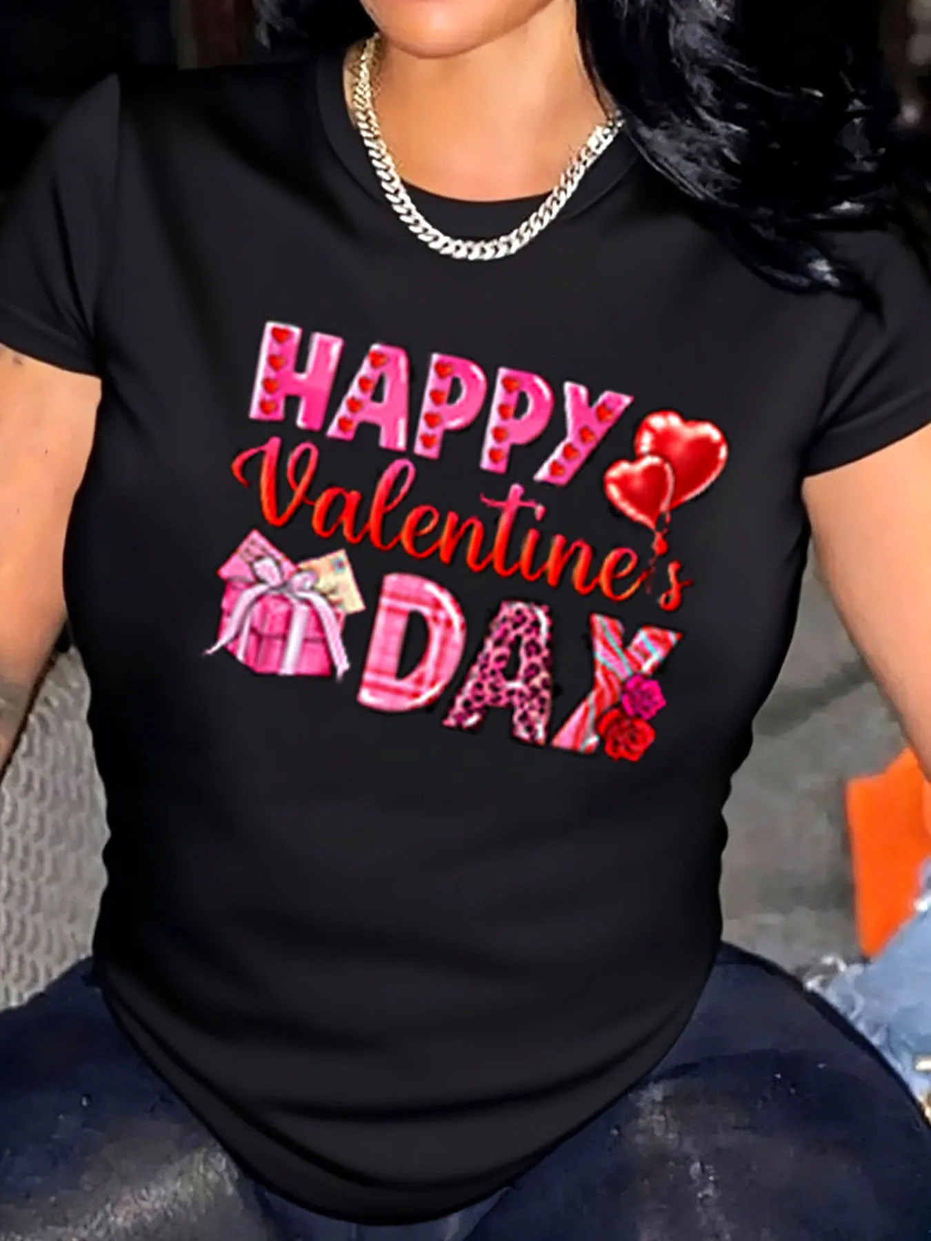 

Женская футболка больших размеров с леопардовым принтом на день Святого Валентина для улицы