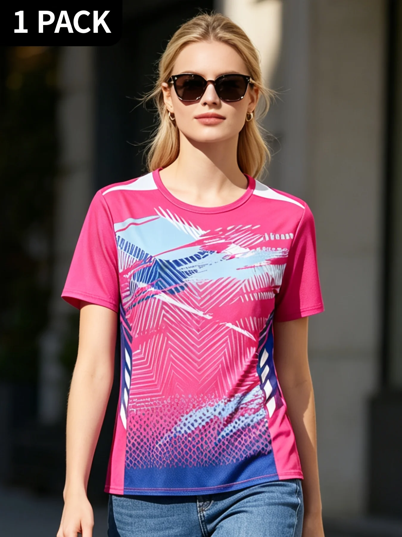 Women's quick-drying short-sleeved t-shirt summer thin print fashion loose casual sportswear top T
