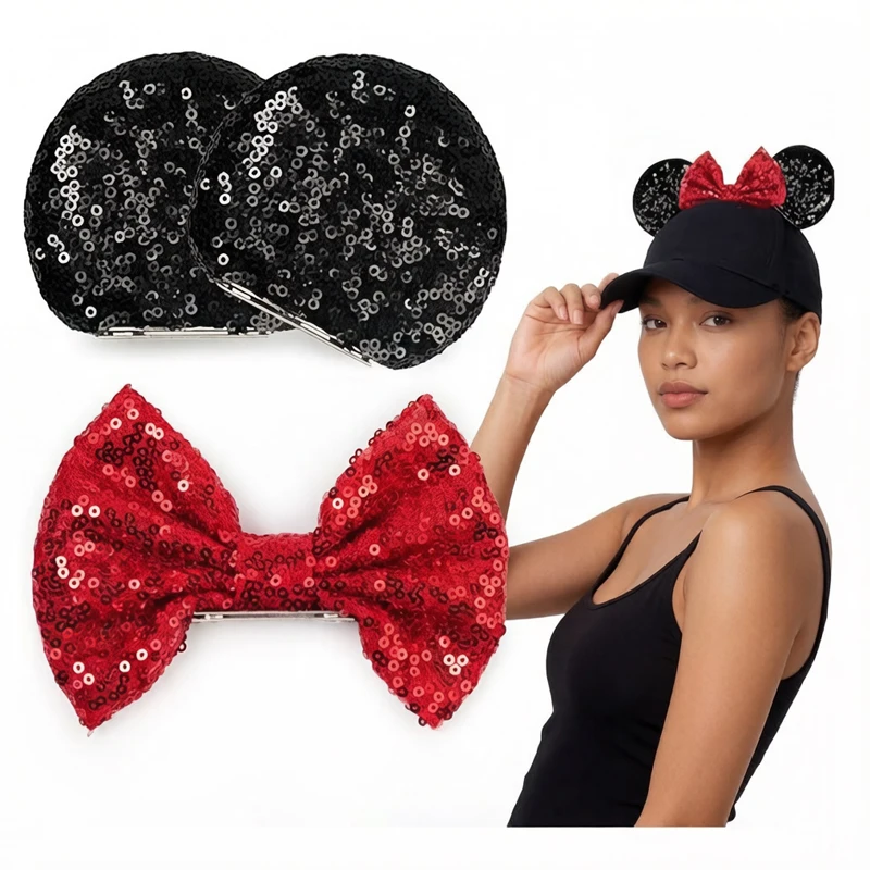Oreilles de souris magnétiques avec nœuds magnétiques 3,5'' à clipser, accessoires pour casquettes, pour tenues de fêtes, costumes de fête, accessoire de chapeau DIY