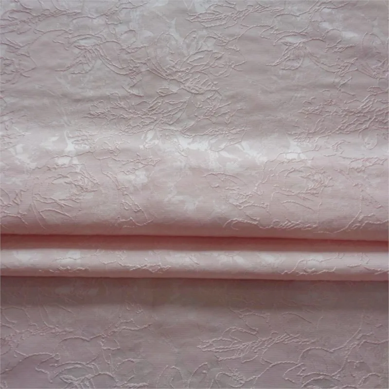 The fabric of and fine jacquard fashion dress for spring summer is white pink with satin lines flowers