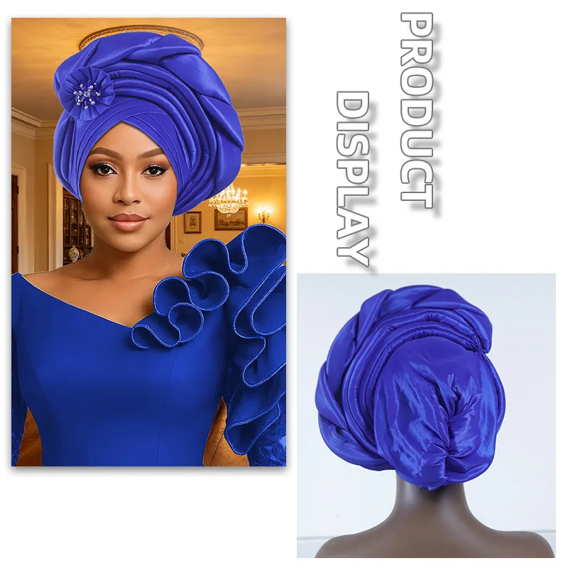 Elegant Flower Turban Cap for Women African Auto Gele Head Wrap Headwear Nigeria Wedding Geles Headtie Bonnet Hat Turbante Mujer
