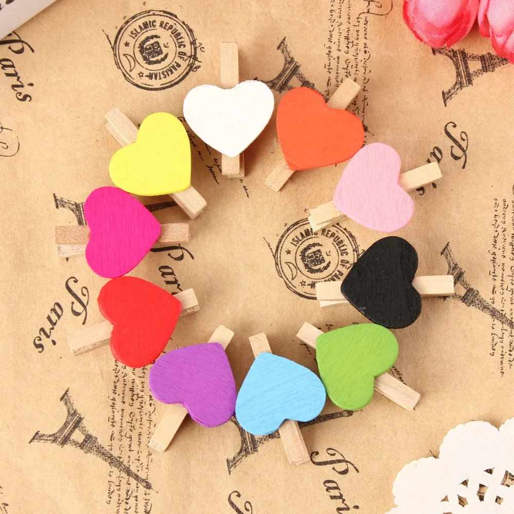 50Pcs Small 1.18in Wooden Clothespins Colored Photo Clips Mini Photo Clips Craft Clip Valentine's Day