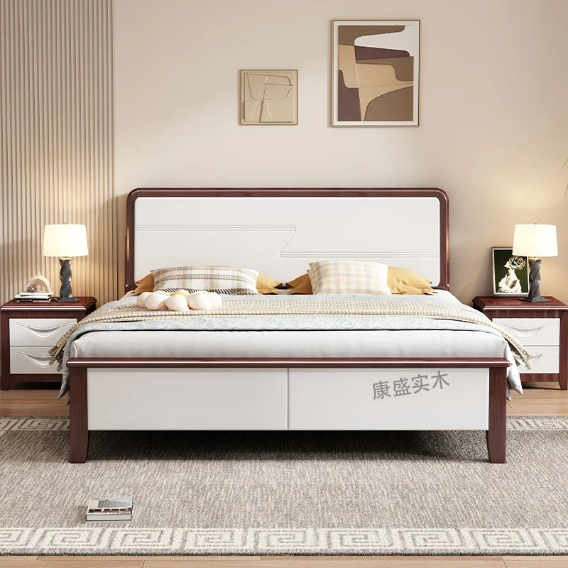 Ebony solid wood bed modern simple white master bedroom 1.5 meters double bed High Quality