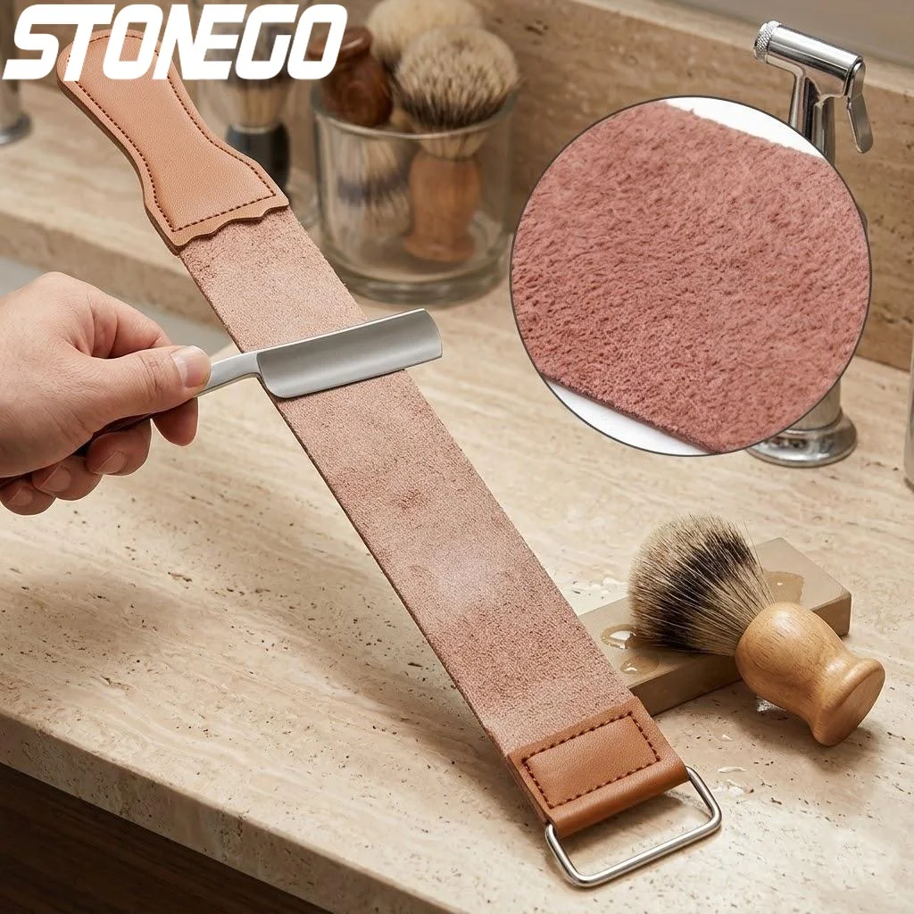 Leather Handle Barber Straight Razor Folding Sharpener Belt for Smooth Shaving and Professional Grooming Tools