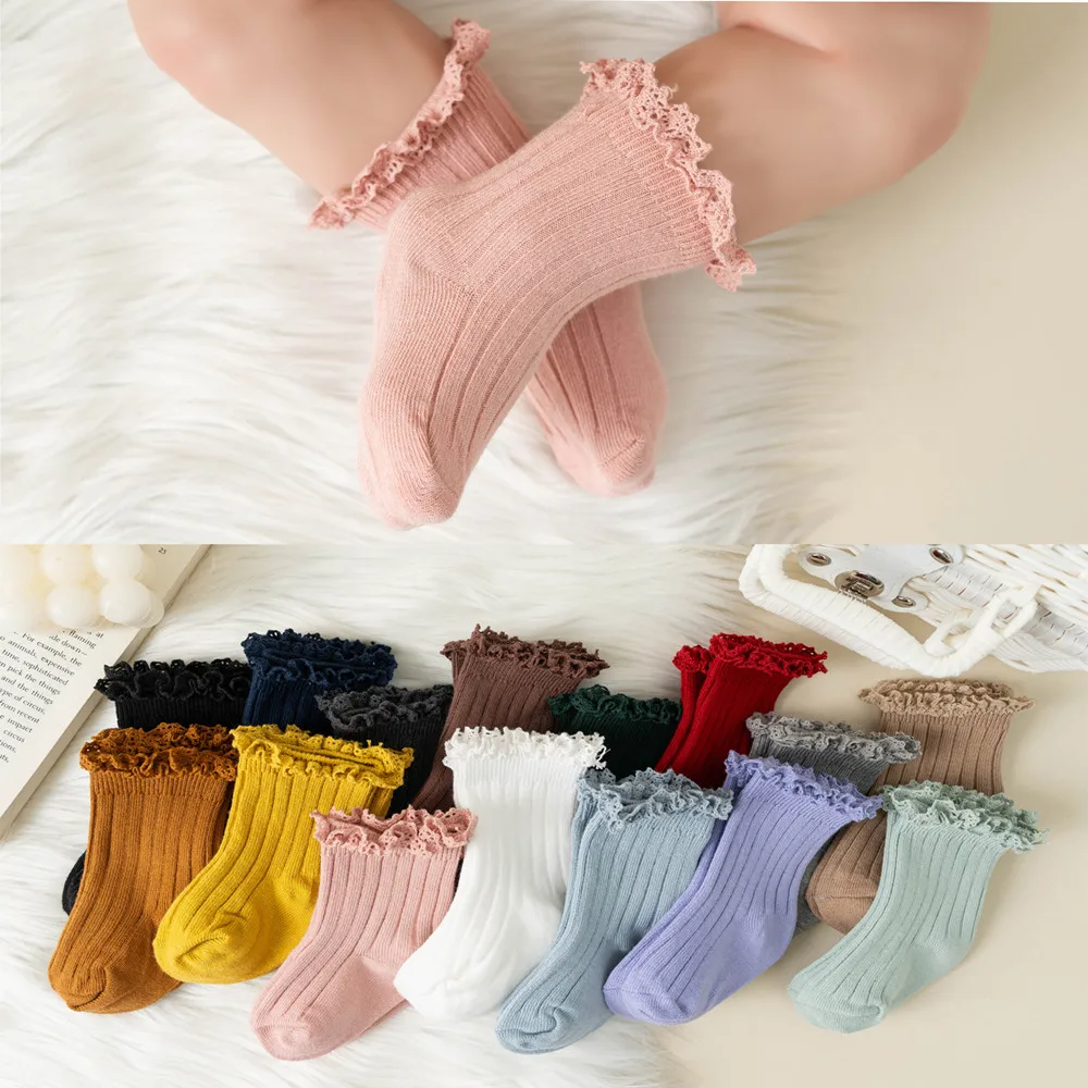 Ruffle Baby Short Socks Kids Girls Toddlers Cute Soft Cotton Sock Lace Flower Children School Uniform Socks For 0-8Years