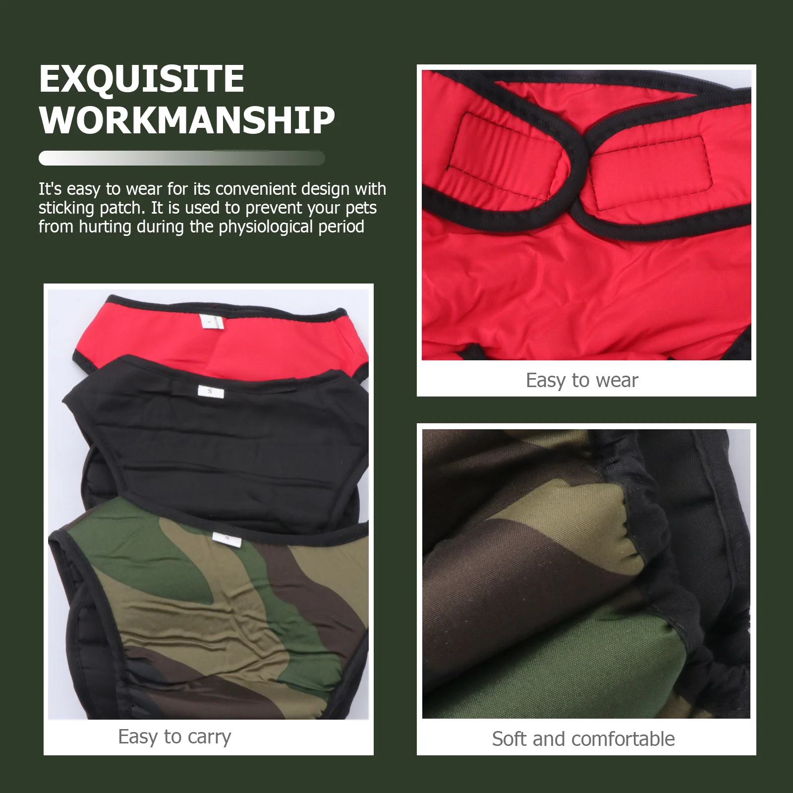 

3Pcs Dog Diapers Reusable Pets Diaper Sanitary Pants Comfortable Cotton Material Easy Wear Sticking Patch for Dogs in Heat Size