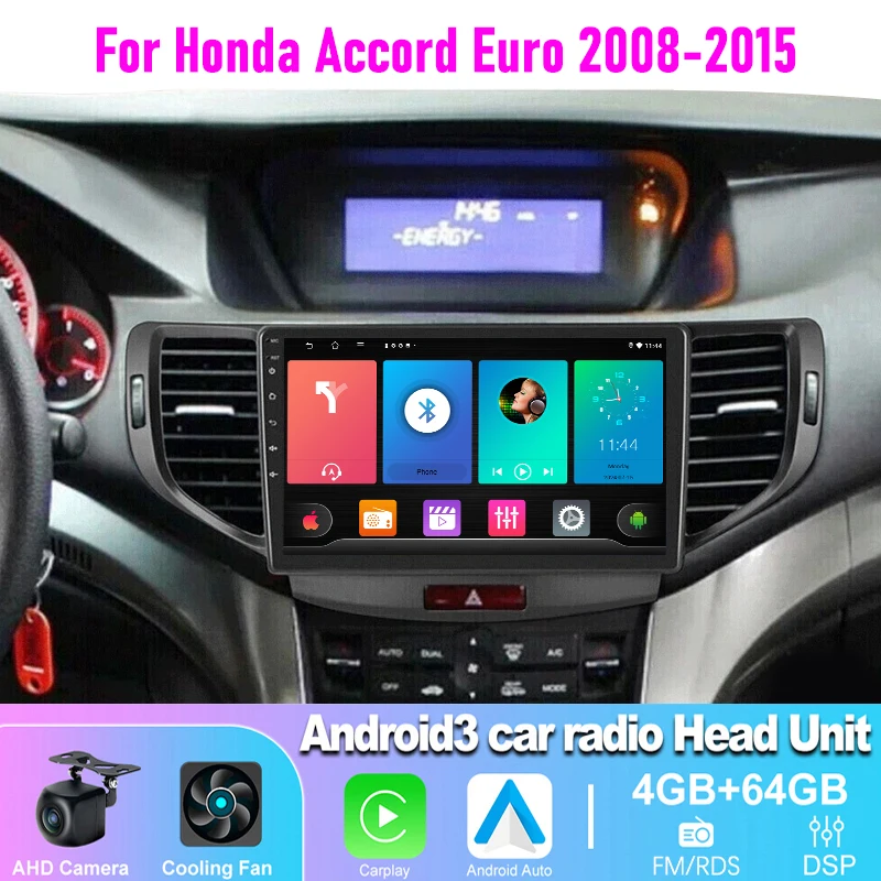 

Car Radio For Honda Accord Euro 2008-2015 9" 4+64GB Wireless CarPlay Android Auto Head Unit GPS BT Steering Wheel Control