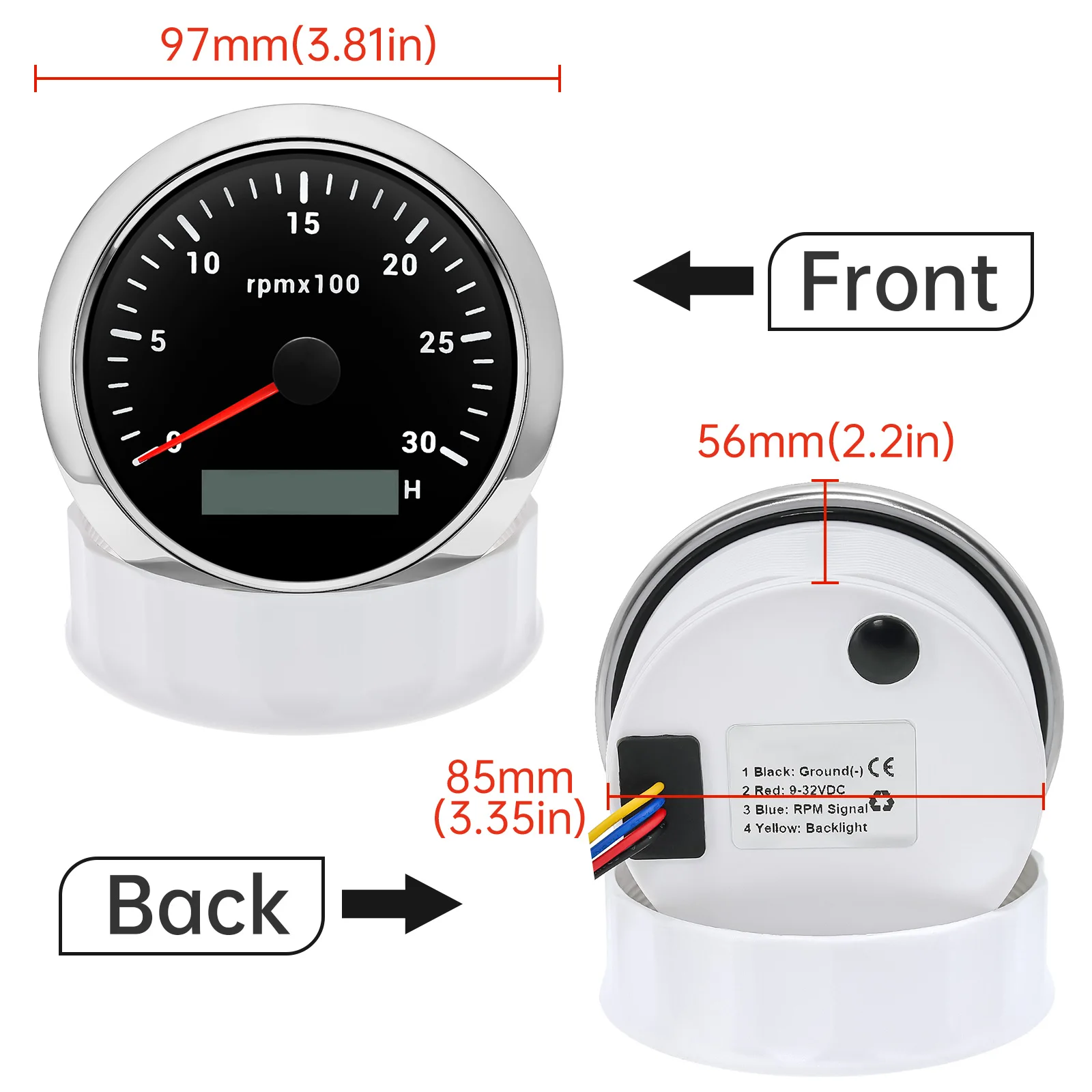 7-Farben-Hintergrundbeleuchtung 85mm Auto-Marine-Drehzahlmesser 3K 4K 6K 7K 8K 8000RPM Umdrehungszähler mit LCD-Betriebsstundenzähler 12V/24V – Detail 16