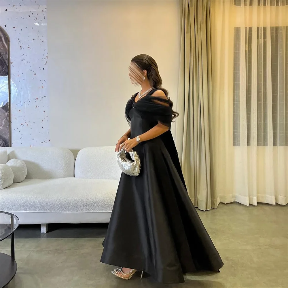 Платье для выпускного вечера с v-образным вырезом и открытыми плечами, вечерние платья из Саудовской Аравии, черное бальное платье из тюля, платья для вечеринок, платья de novia