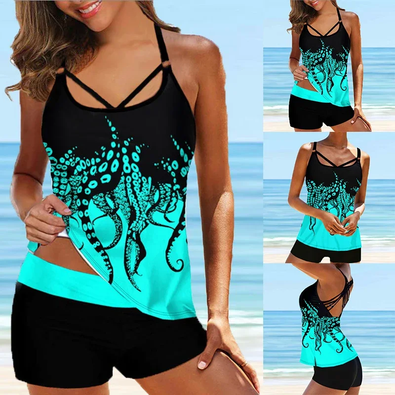 

2023 Women's Printed Beach Swimwear Off Shoulder Sexy Bikini Swimwear Summer Tankini Swimwear Tankiny Two Piece Beach Suit