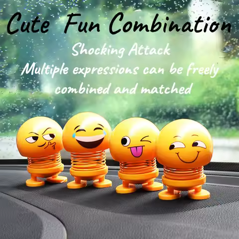 1pcs Springs Smiling Face Various Funny Expression Dolls With Car Interesting Shake Yellow Funny Interior Decoration Accessories
