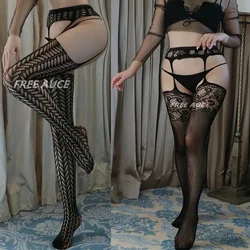 Plus Size Women Stockings Floral Fishnets Garter Belt Tights Lace Suspender Stocking Sexy Pantyhose FREEAUCE