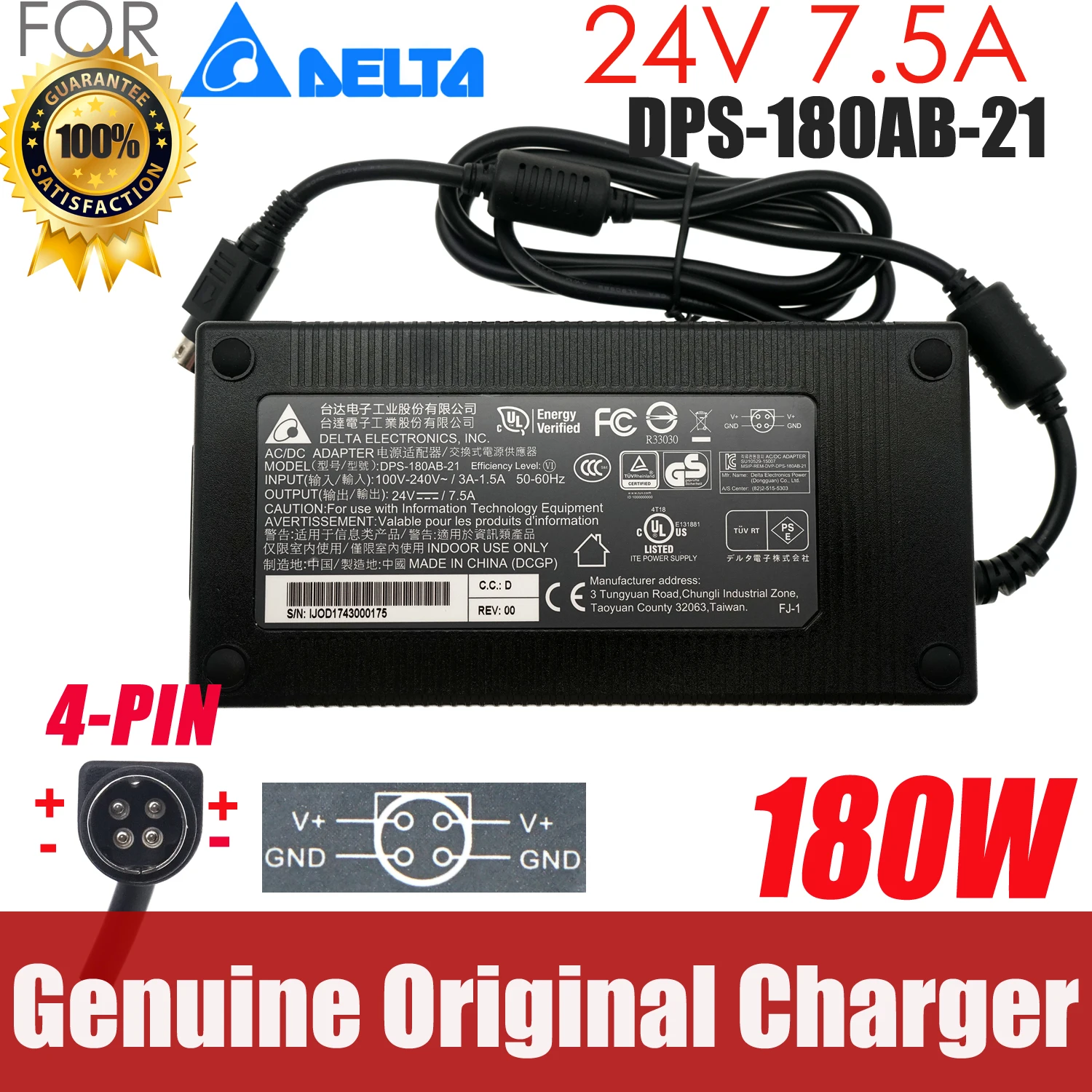 

Delta DPS-180AB-21 24V 7.5A 4-PIN 180W AC Adapter Charger for SOLIDOODLE 3D PRINTER TARGA LT3010 CIRCULAR LCD TVPower Supply