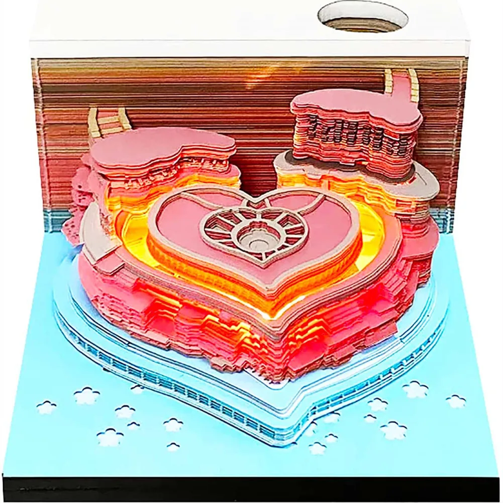 3D Paper Art Memo Pads with Light Kawaii Notepads Cubes Creative Memo Pads Notes Sculpture Fortress of Love DIY Gifts for Lovers