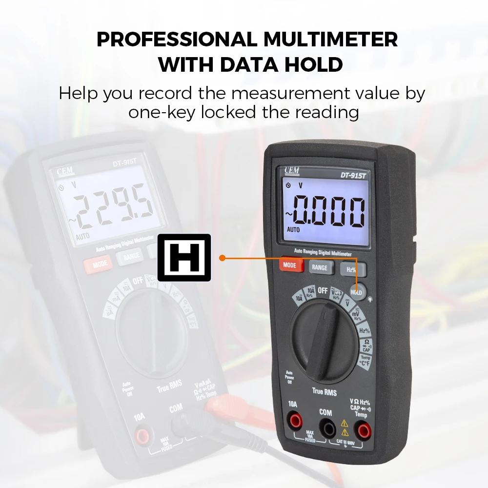 CEM DT-915T nuovo palmare 6000 conteggi VFD AC DC Tester multimetro digitale di tensione e corrente