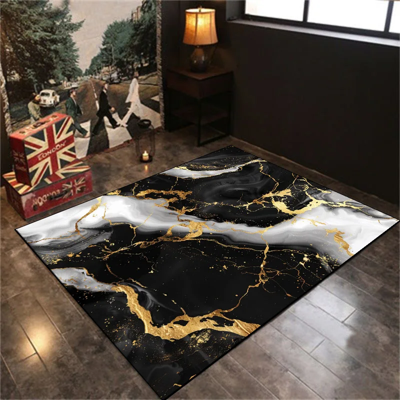 Luxury Home Decoration Carpet Gold Yellow Living Room Carpets Marble Design Soft Floor Mat Room Decor Large Area Rug Anti-slip