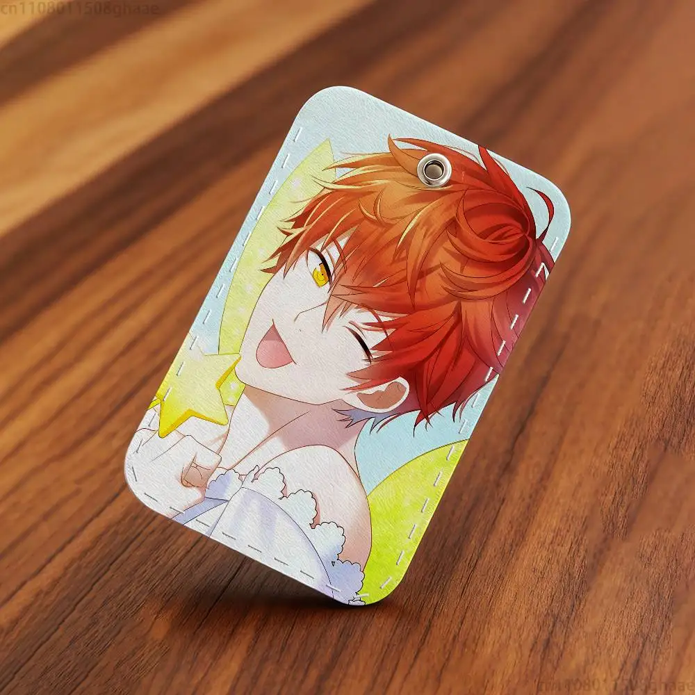 Game Mystic Messenger Rectangle Card Case Keychain Access Card Bag Key Tag Ring Leather Card Holder Key Ring Access