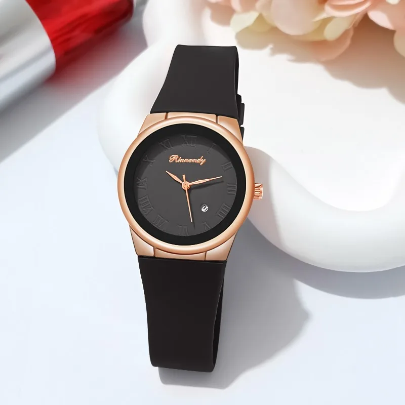 Ladies Watch, Simple Casual Silicone Tape Roman Scale Quartz Watch