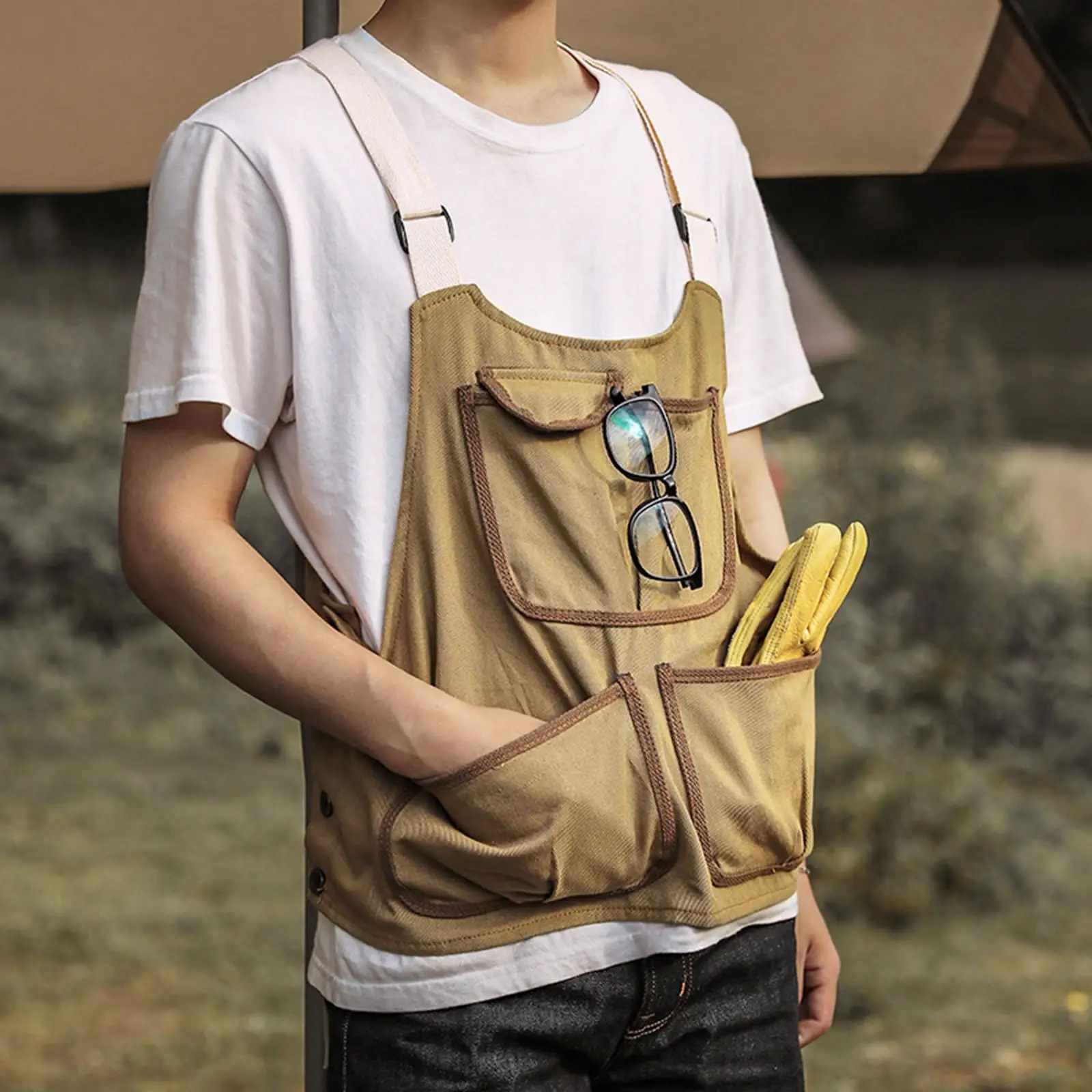 Work Apron Storage Pouch with Tool Welding Orchard Garden Pencils Pinafore for Hiking Hunting Shooting Fishing Camping