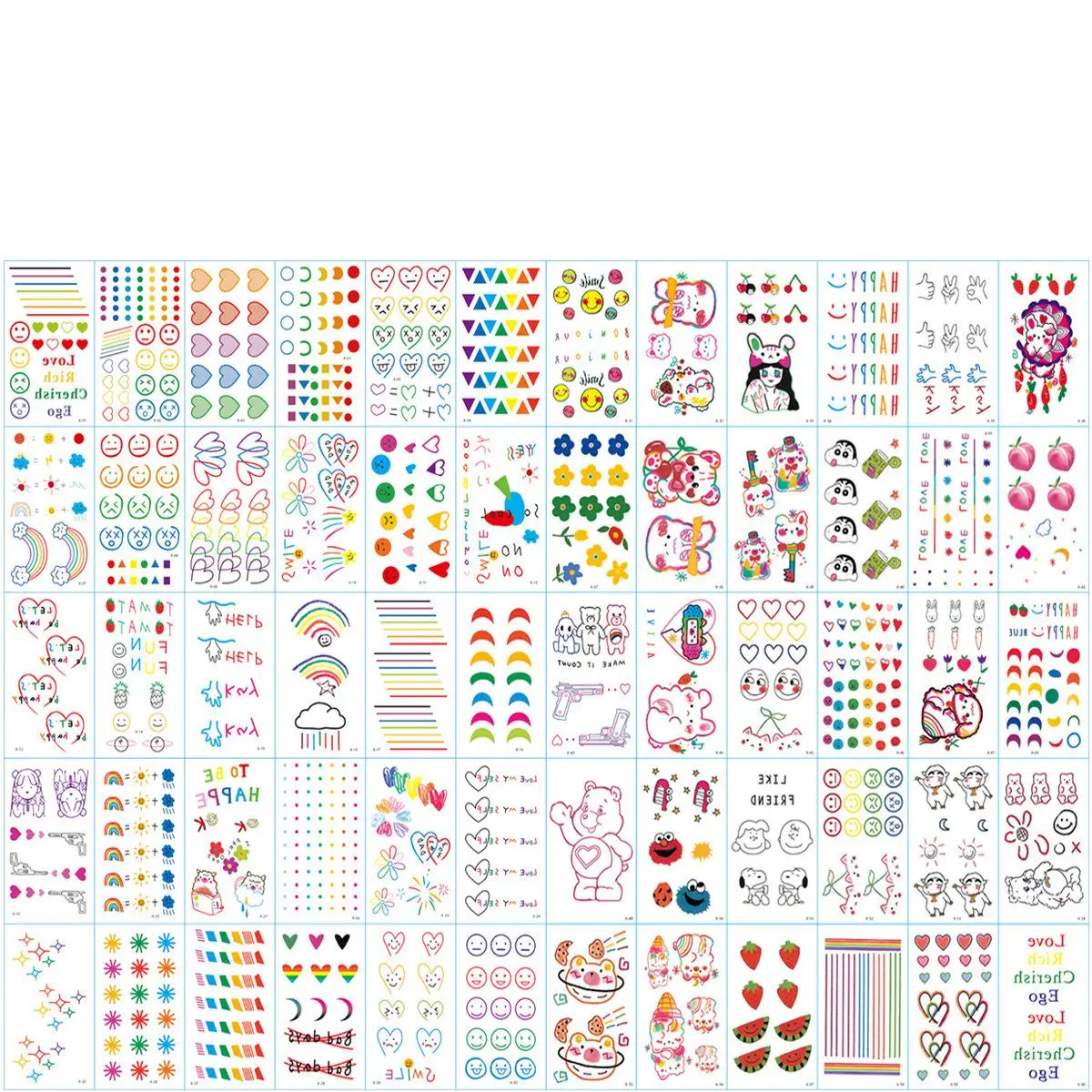 

30/42pcs Korean Ins Style Hyuna Same Style Tattoo Sticker Cute Line Finger Bracelet Colorful Line Smiling Face Tattoo Sticker