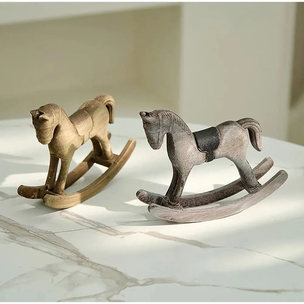 Wooden Horse Wooden Rocking Horse Wooden Craft Hand Carved Balance Art Ornament Nordic Retro Desk Decor Desktop Bar