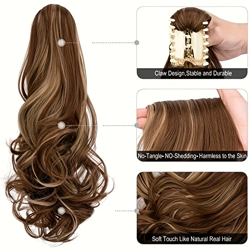 Extensión de cabello de cola de caballo sintética, extensiones de cola de caballo falsa ondulada corta y rizada, Clip Natural, postizo de cola de caballo para mujer, 22 pulgadas