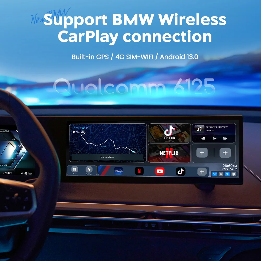 ワイヤレスCarplayマルチメディアアダプター,Bluetooth 6125,GPS,自動接続,bmw,mmb,android 13,qualcomm 5.2,8コア,aiボックス,8 128g