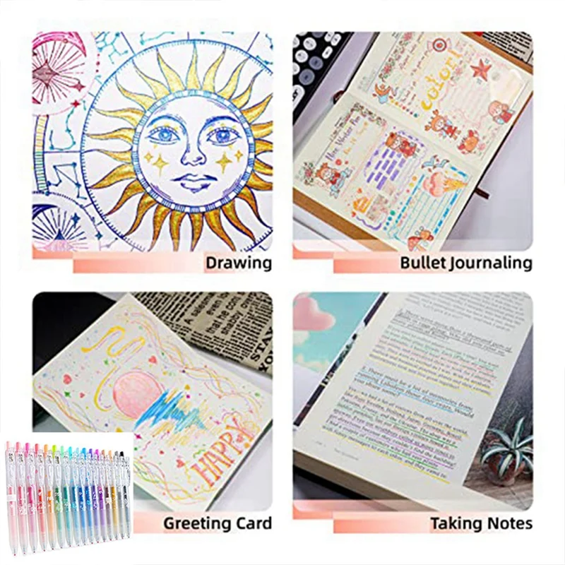 

J1UL1N Glitter Gel Ink Pen 16 Assorted Color Retractable Gel Pen Set 0.7Mm Fine Tip Colored Journaling Pen Coloring Drawing