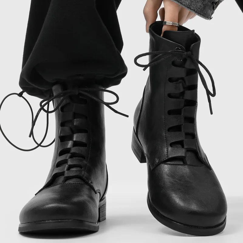 mens fashion singer DJ stage high boots black designer shoes cowboy original leather boot trendy spring autumn ankle botas mans