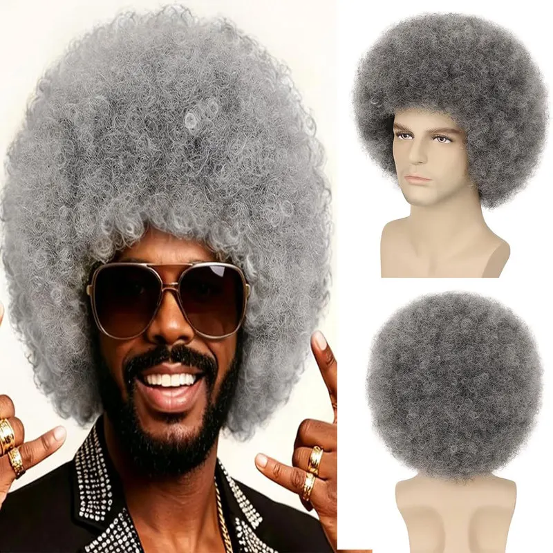 70s gray African-style wig, unisex, no glue required, can be worn at any time, suitable