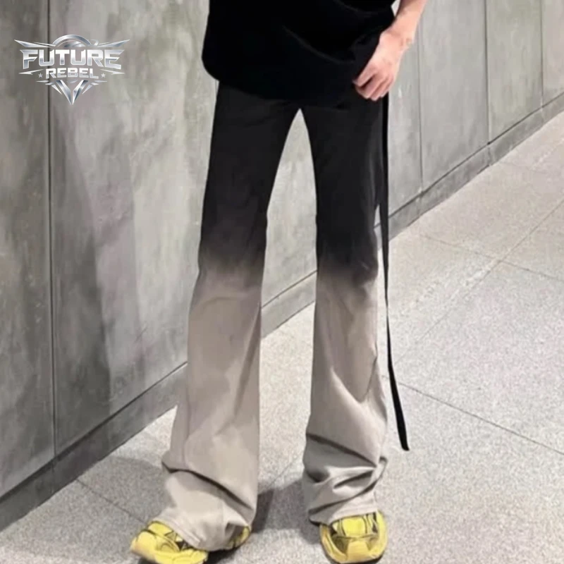 

High Street Gradient Wash Flared Denim Pants Black Yellow Gradient JeansMen Slim Fit Vintage Streetwear Casual Fashion Trousers