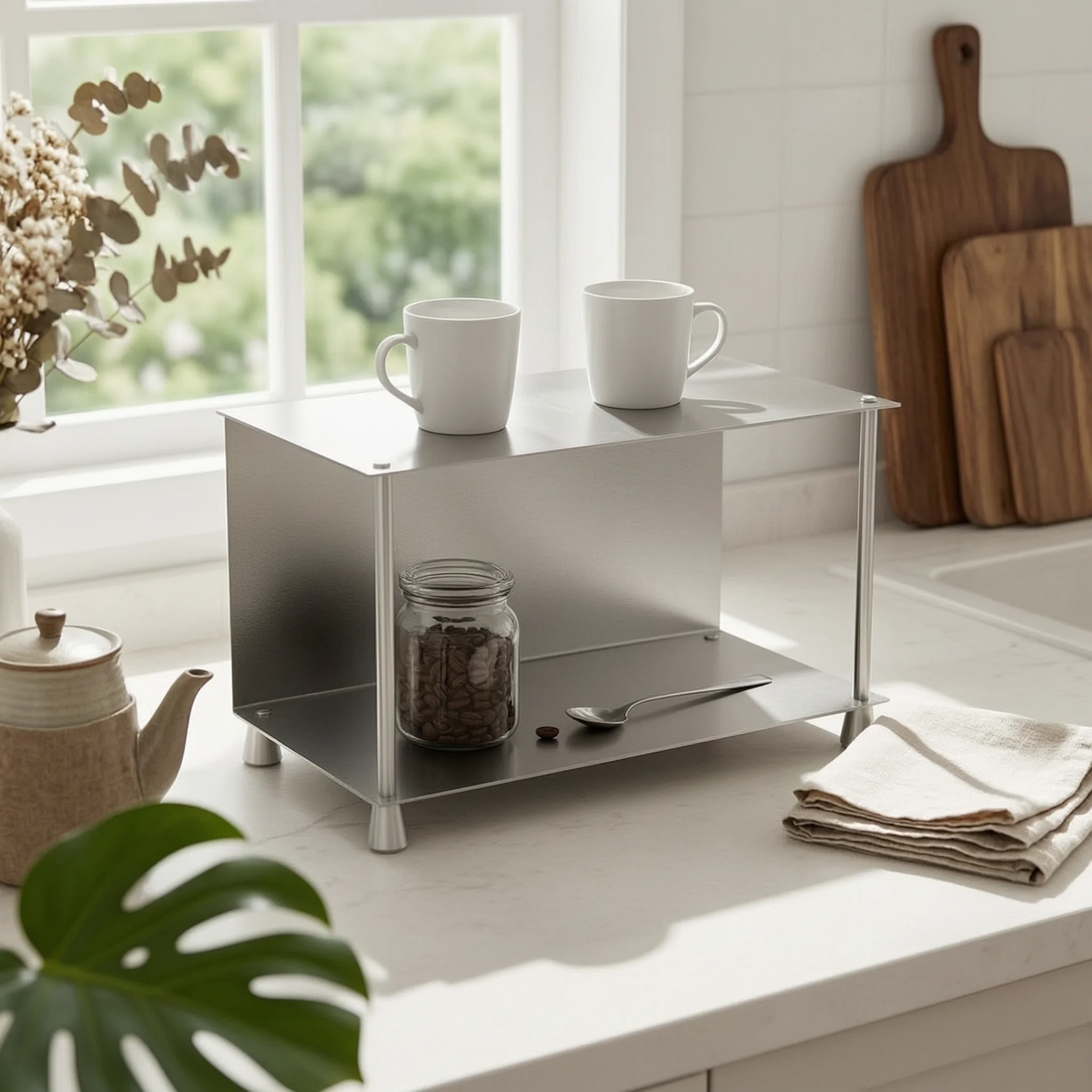 Stainless Steel Desktop Rack Compact Desktop Storage Organizer 2-Tier Storage Rack Rust-Resistant Double Layer Shelf